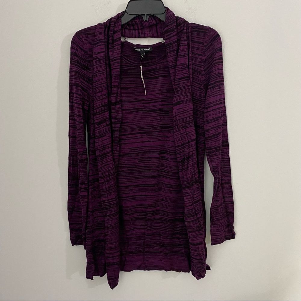 Cable & Gauge Women’s Long Sleeve Thin Knit Tunic Sweater with Scarf Purple S
